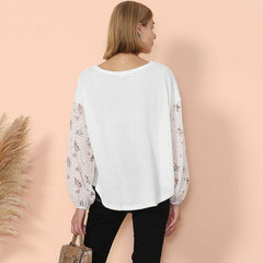 Top de punto gofre de manga larga con estampado floral