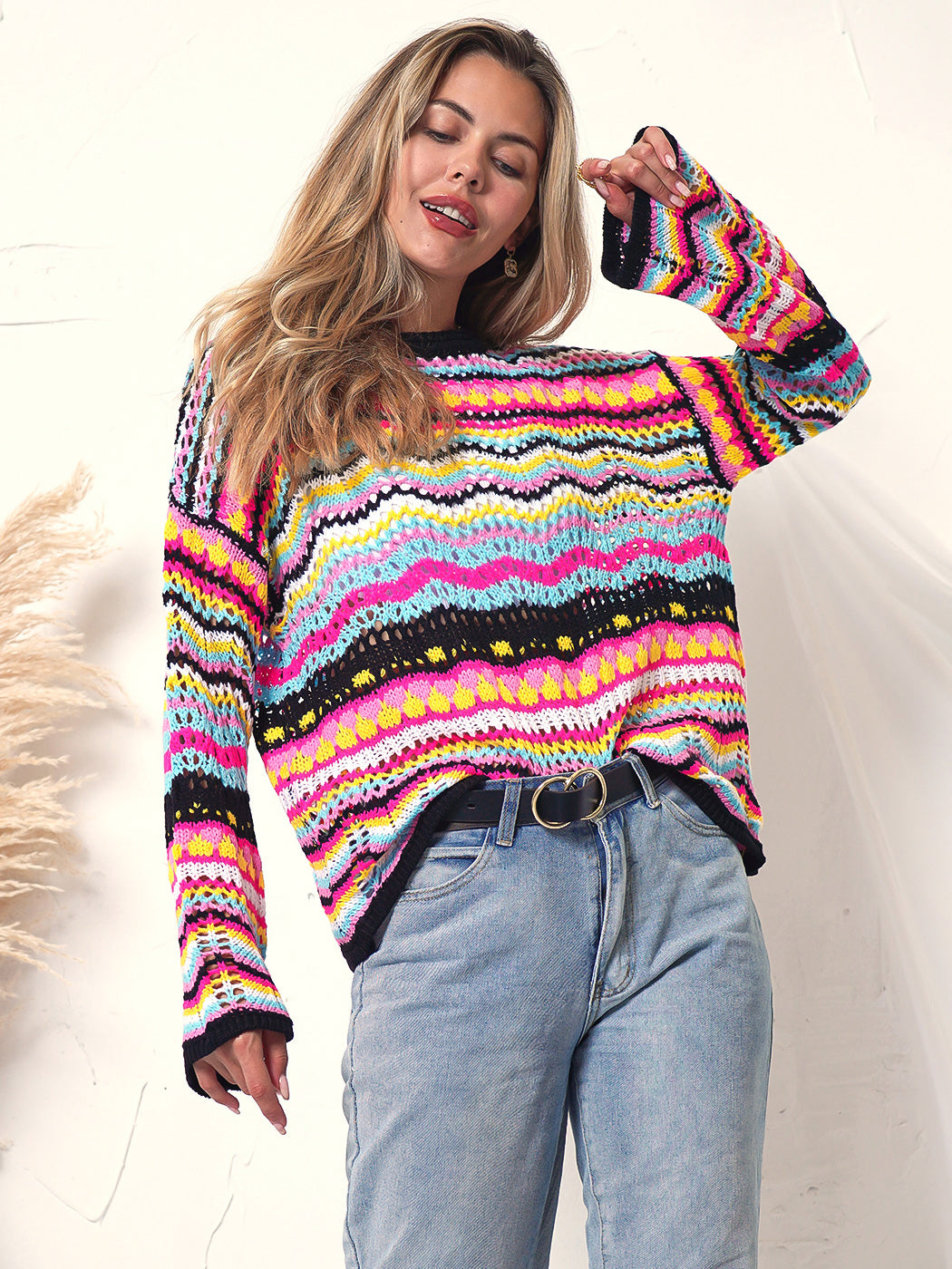 Cut Out Knitted Boho Sweater