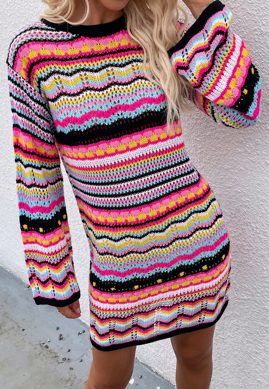 Vibrant Holiday Knit Sweater Dress