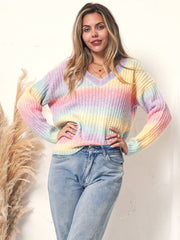 Oversize-Lounge-Strickpullover mit Regenbogenstreifen