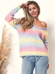 Oversize-Lounge-Strickpullover mit Regenbogenstreifen