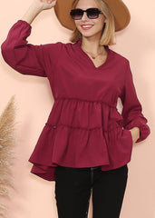 Mandarin Collar Ruffle Hem Blouse