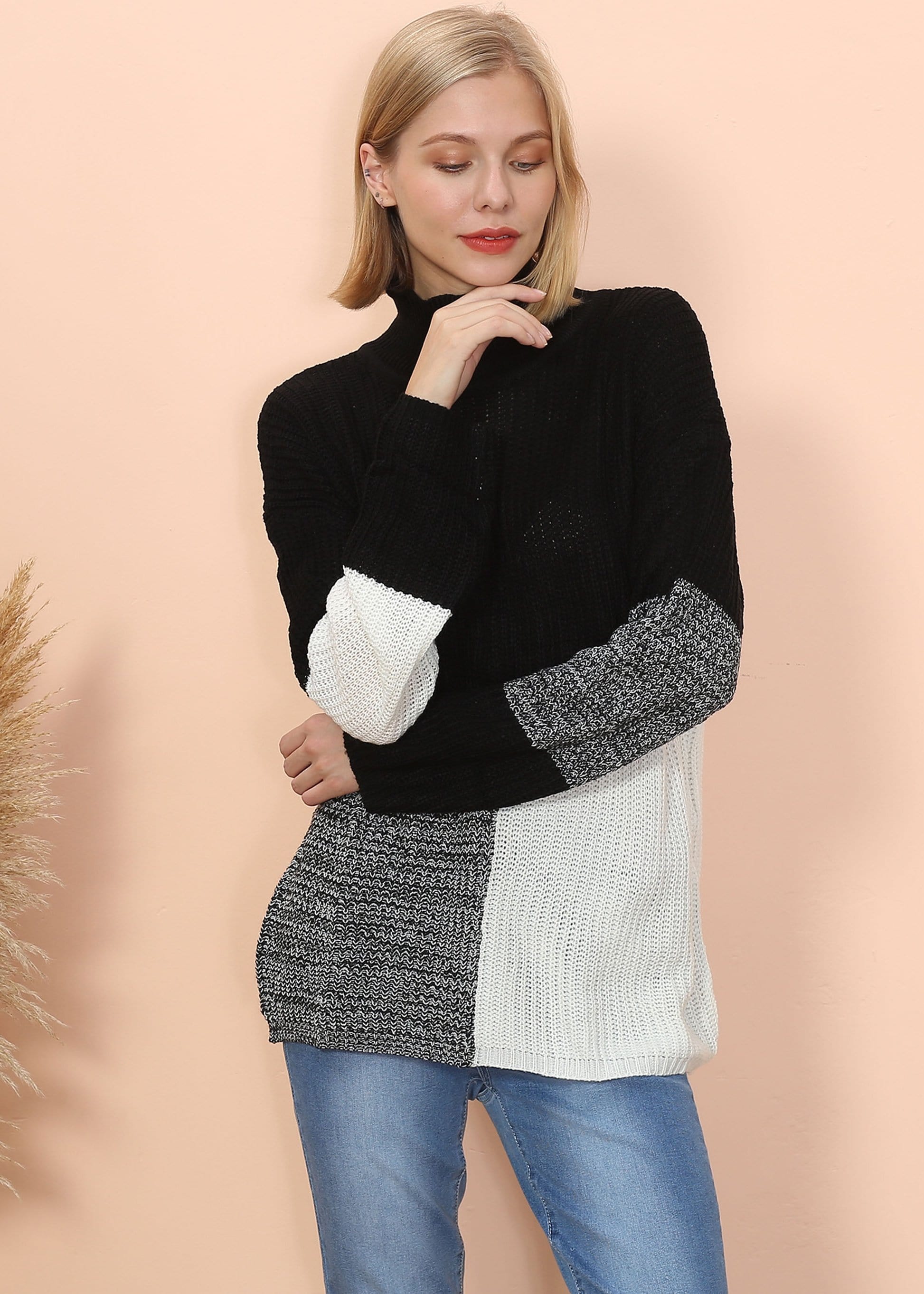 Turtleneck Color Block Knit Sweater