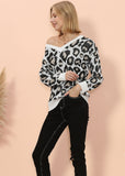 Drop Shoulder Leopard Print Sweater
