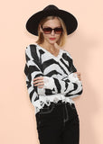 Zebra Print Frayed Hem Sweater