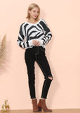Zebra Print Frayed Hem Sweater