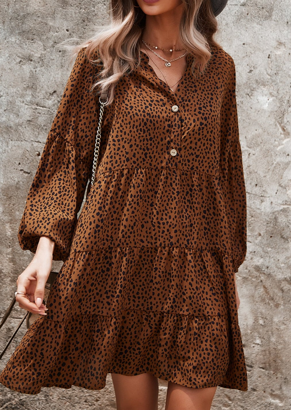 Drop Shoulder Cheetah Print Dress