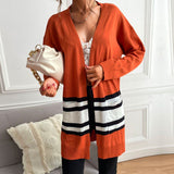 Contrast Stripes Open Front Cardigan