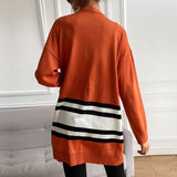 Contrast Stripes Open Front Cardigan