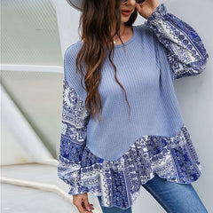 Zweifarbiger Pullover mit Paisley-Print