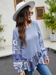 Zweifarbiger Pullover mit Paisley-Print