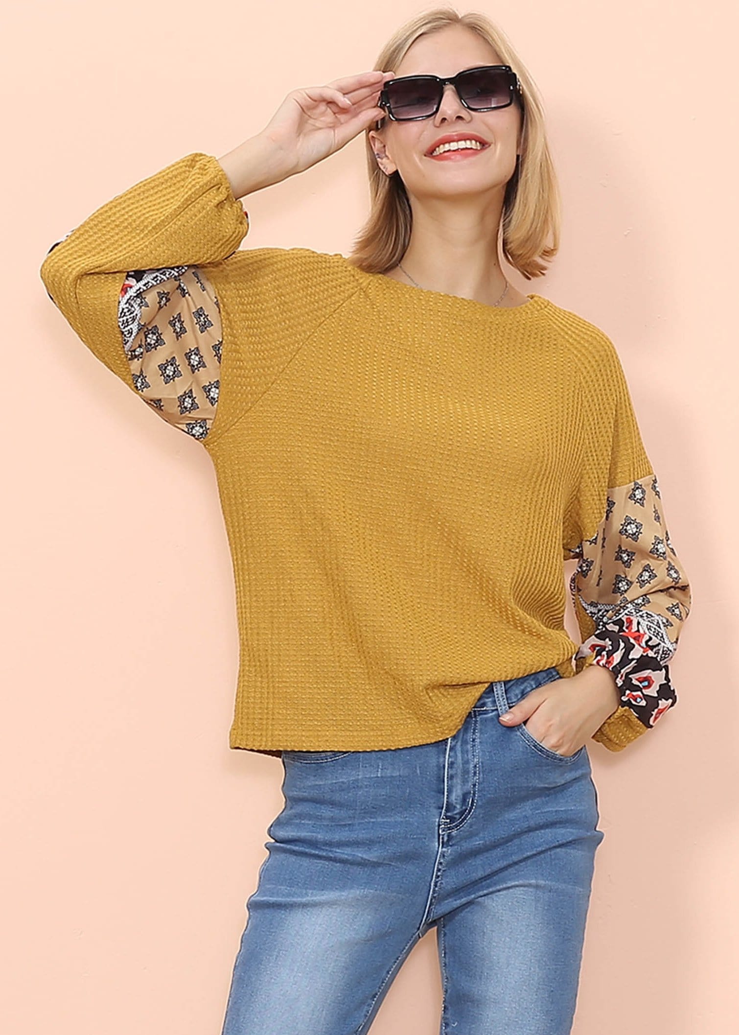Mixed Prints Long Sleeve Sweater