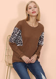 Drop Shoulder Two Tone Leopard Sweater