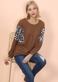 Drop Shoulder Two Tone Leopard Sweater