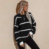 Drop Shoulder Striped Oversized Knit Sweater