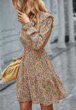 Floral Ruffle Trim Vintage Dress