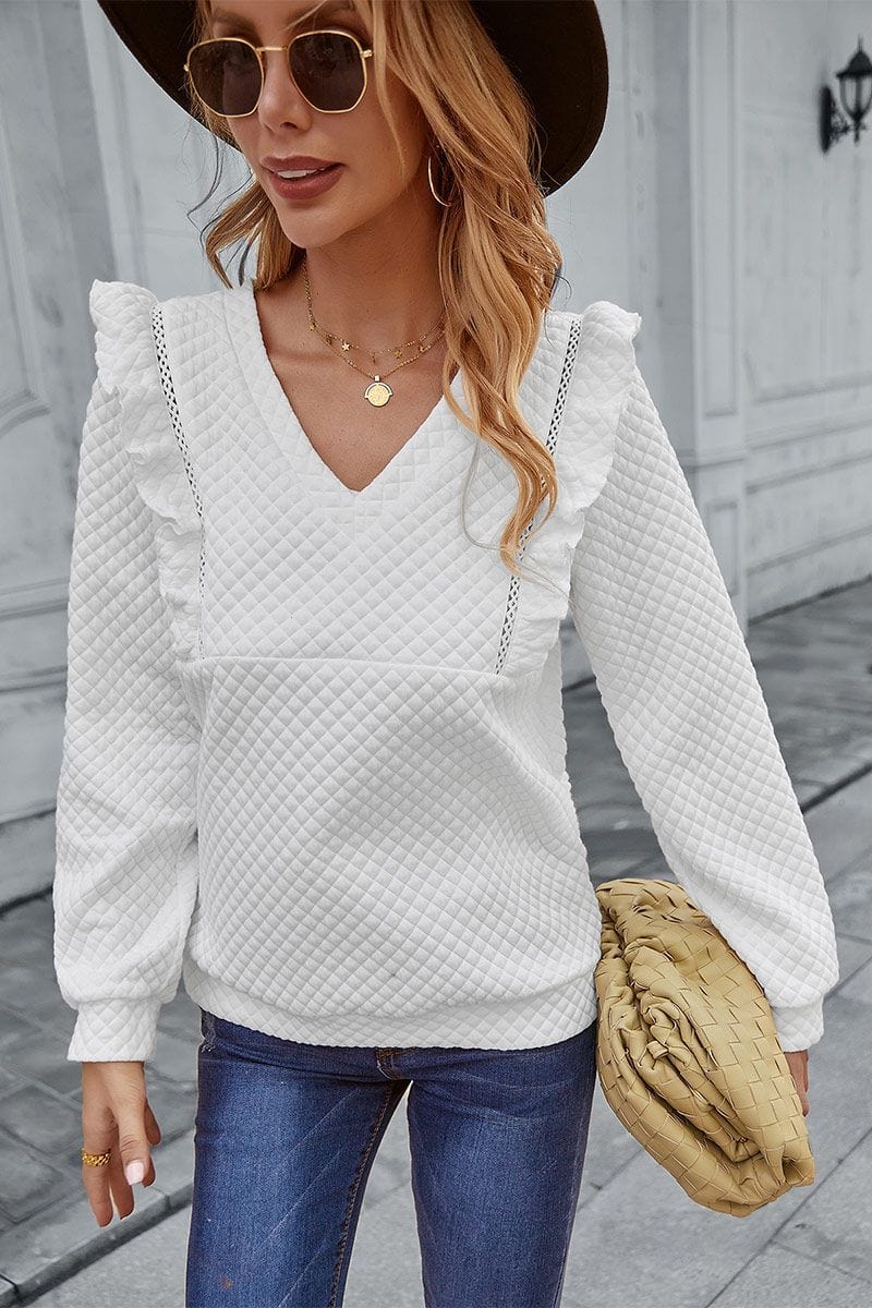 Quilted Ruffle Trimmed Sweater