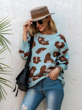 Drop Shoulder Leopard Knit Sweater