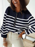 Faux Button Striped Sweater