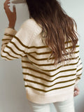 Faux Button Striped Sweater