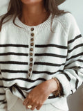 Faux Button Striped Sweater