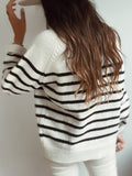 Faux Button Striped Sweater