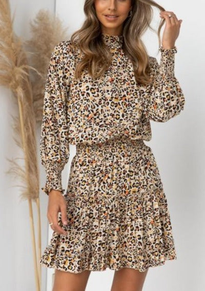 High Neck Leopard Print Dress