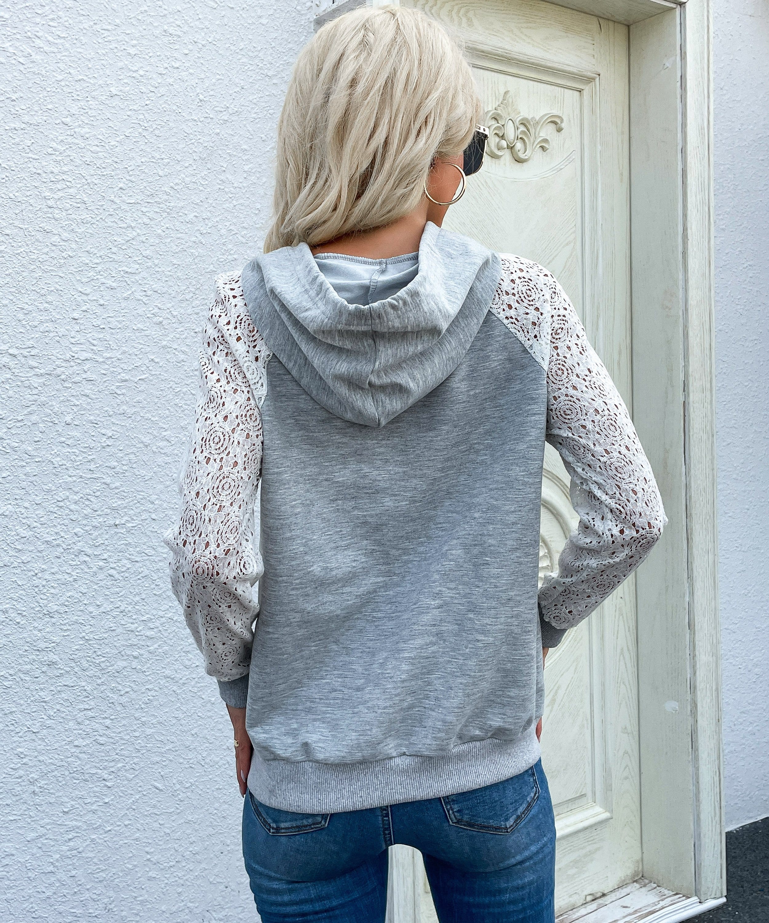 Two Tone Lace Detail Hoodie