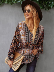 Boho-Bluse mit V-Ausschnitt und Blumenmuster 