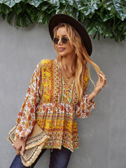 V Neck Boho Floral Blouse – Emes Shop