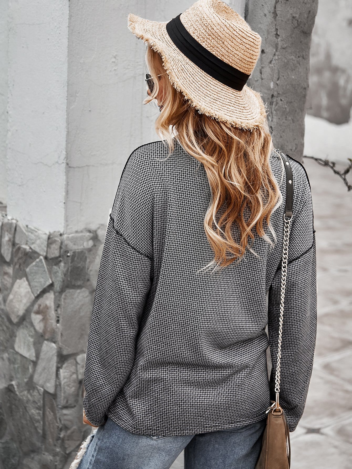 V Neck Contrast Button Sweater