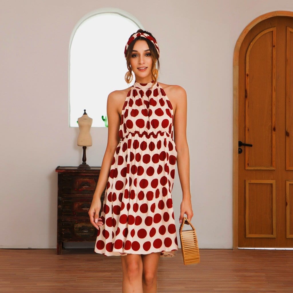 Neckholder-Kleid mit rückenfreiem Polka Dot-Muster 