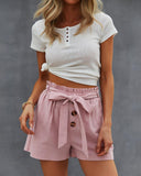 Contrast Button Paperbag Shorts