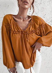 Bluse mit überschnittener Schulter und Rüschendetail