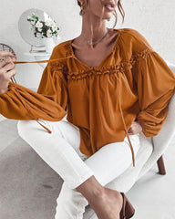 Bluse mit überschnittener Schulter und Rüschendetail