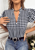 Gingham Tiered Ruffle Sleeve Blouse