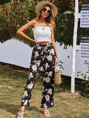 Pantalones con cintura con cordón y estampado floral