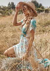 Vestido bohemio con mangas de tulipán 