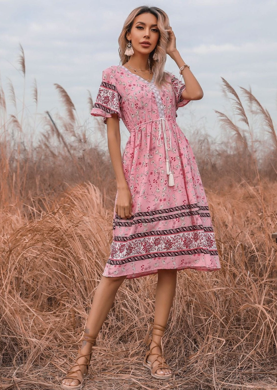 Bohemian-Kleid mit Taillenschnürung