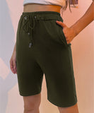 Solid Drawstring Bermuda Shorts