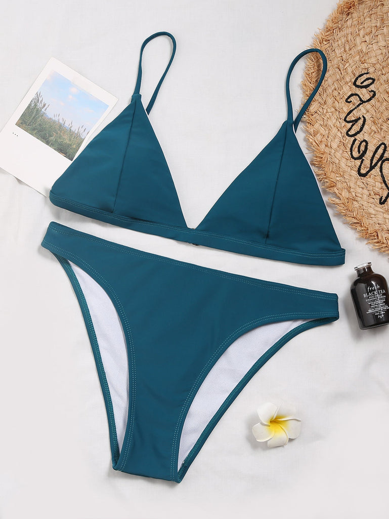 Minimal Triangle Bralette High Rise Bikini Set - Pink