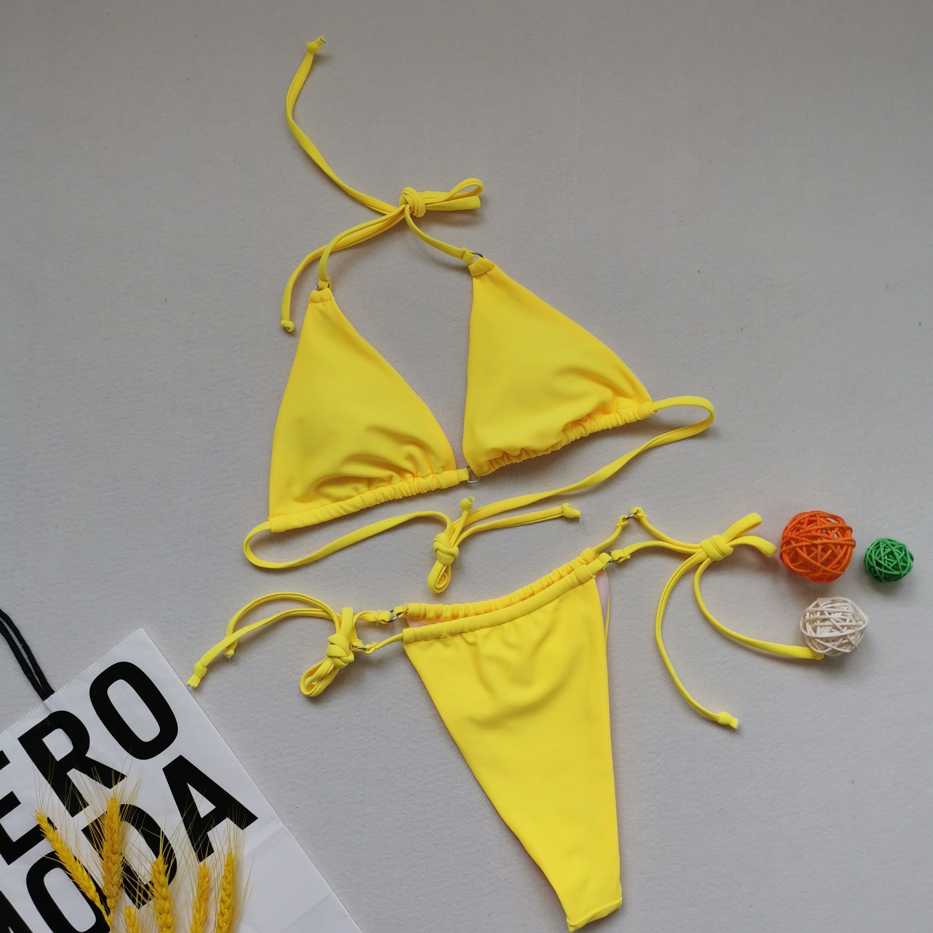 Halter String Micro Halter String Triangle Thong Bikini Set – Emes Shop