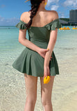 Flounce Sleeve One-Piece Swimsuit Dress