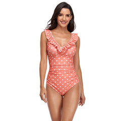 Einteiliger Tanktop mit Polka Dot-Muster und Rüschen