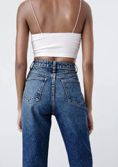 Hoch geschnittene, verkürzte Mom-Jeans im Slim Fit