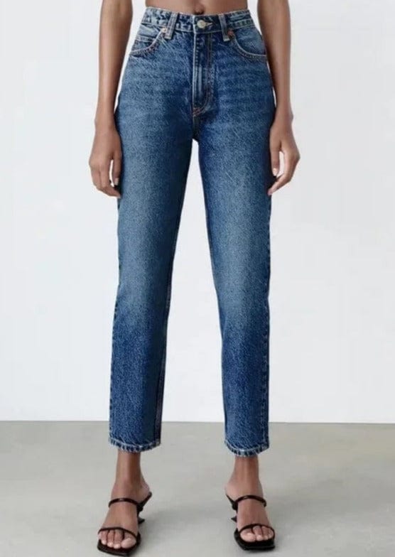 Hoch geschnittene, verkürzte Mom-Jeans im Slim Fit