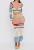 Rainbow Striped Square Neck Long Sleeved Cover-Up Dress