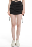 Crossover V Waist Ruched Drawstring Mini Lined Fitness Skirt