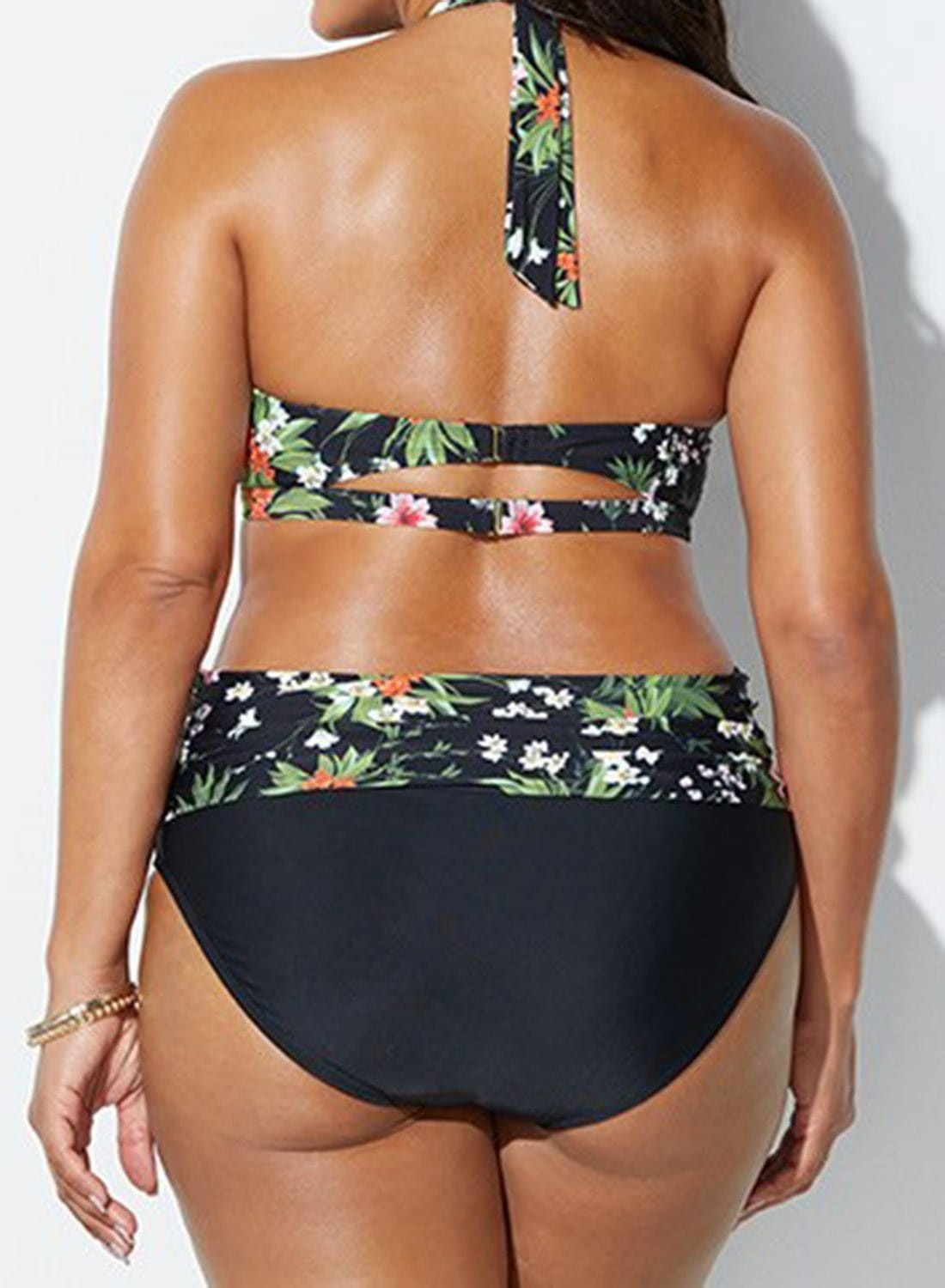 Plus Tropical Print Halter High Rise Bikini Set