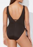 Plus Plunge Side Drawstring Ruched One-Piece